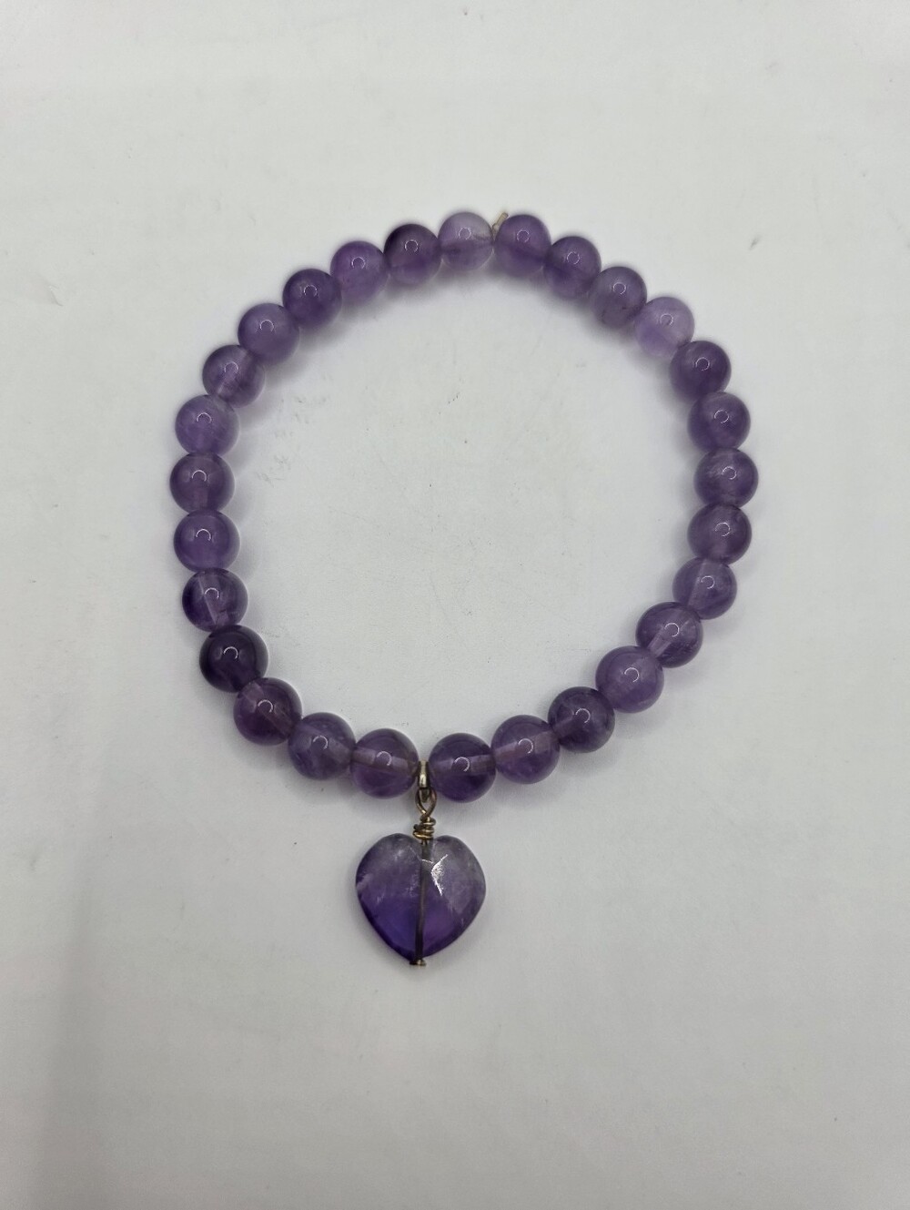 Amethyst Purple Beaded Bracelet with Heart Pendant